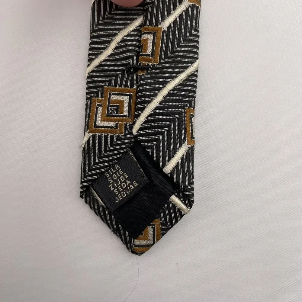 MARK PENDLETON Men's Designer Silk Necktie Black Brown Striped Geometric 60